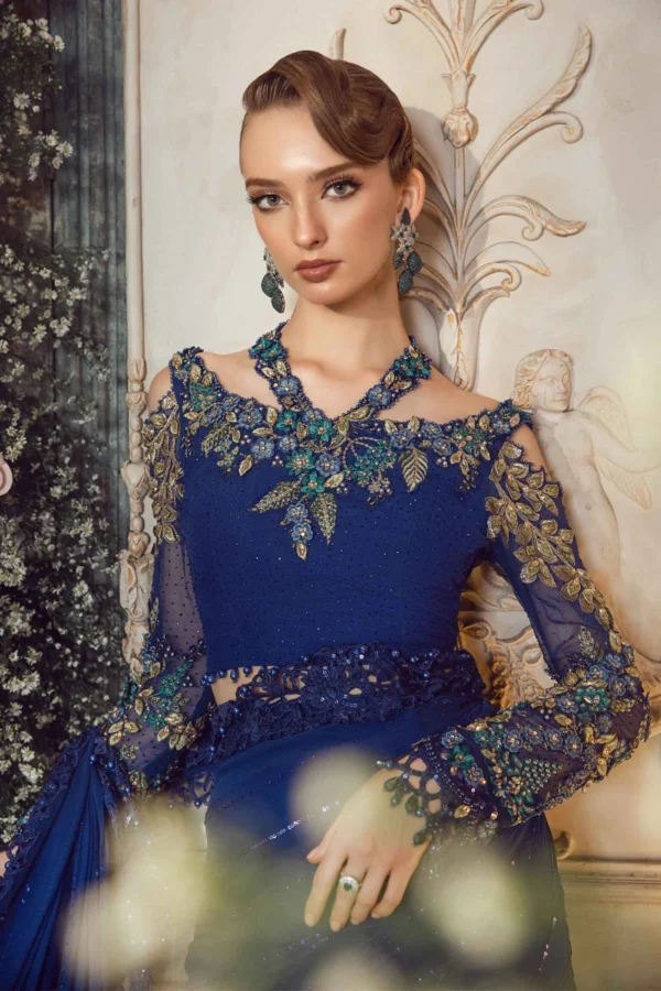 EMBROIDERED COBALT BLUE SAREE | BD 2704 - Image 6
