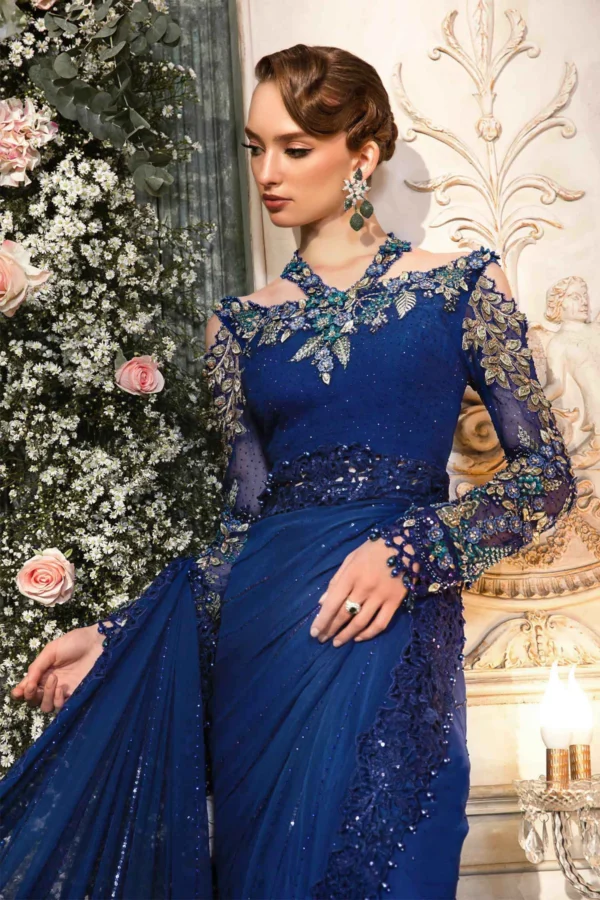 EMBROIDERED COBALT BLUE SAREE | BD 2704 - Image 3