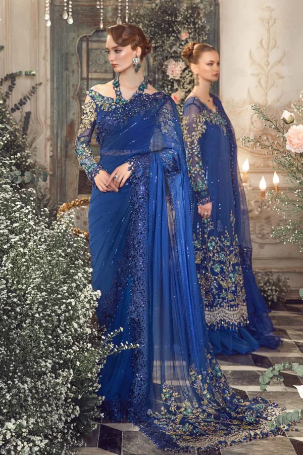 EMBROIDERED COBALT BLUE SAREE | BD 2704 - Image 4