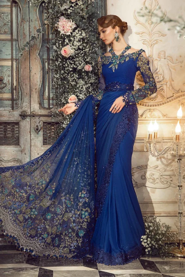 EMBROIDERED COBALT BLUE SAREE | BD 2704