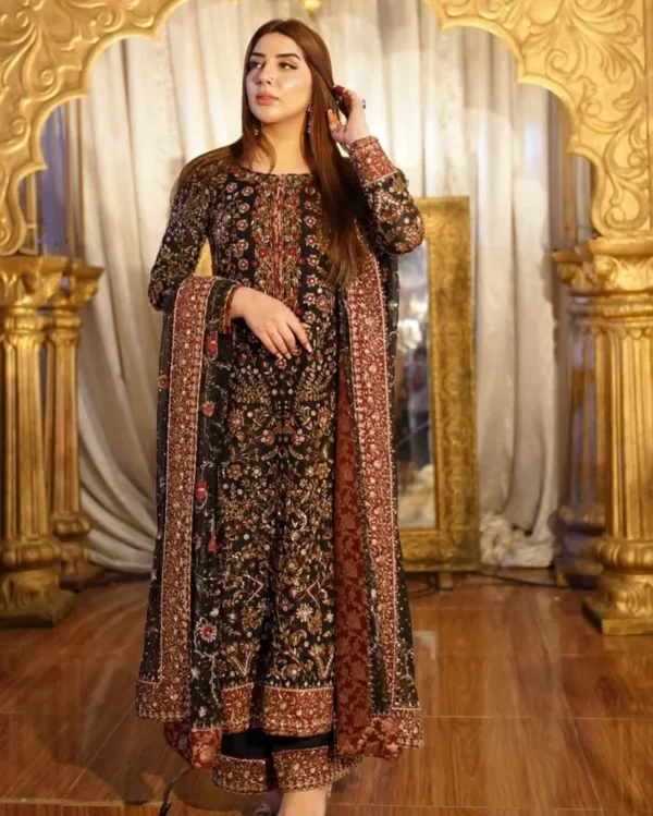 BLACK FLORAL EMBROIDERED DRESS BY HARIS SHAKEEL