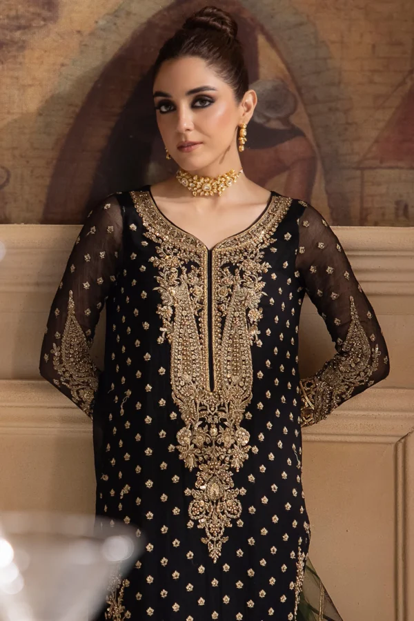 3-PC UNSTITCHED PREMIUM LUXURY HANDWORK CHIFFON WITH PREMIUM EMBROIDERED DUPATTA DJW4-06 - Image 2