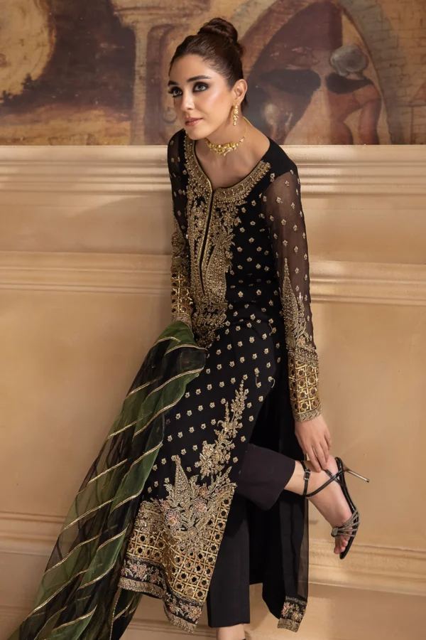 3-PC UNSTITCHED PREMIUM LUXURY HANDWORK CHIFFON WITH PREMIUM EMBROIDERED DUPATTA DJW4-06 - Image 3