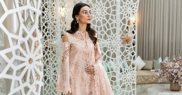 3 PIECE UNSTITCHED EMBROIDERED DOBBY LAWN SUIT-D-2513-A - Image 5