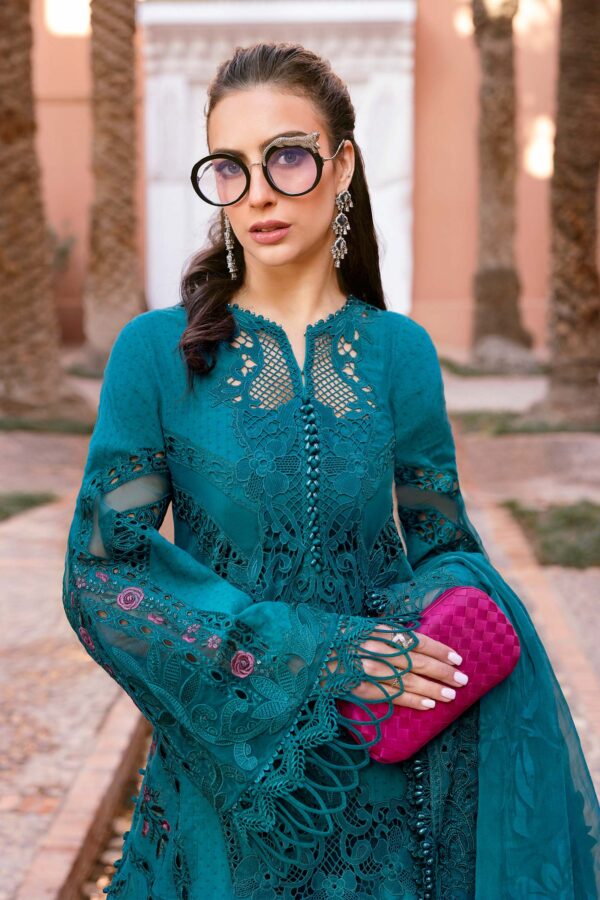3 PIECE UNSTITCHED EMBROIDERED DOBBY LAWN SUIT-D-2513-B - Image 3