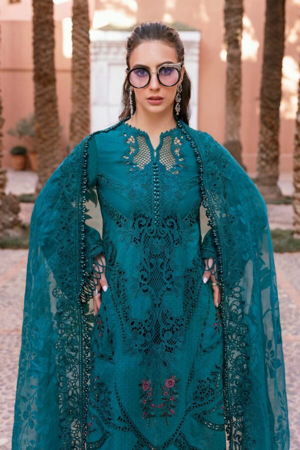 3 PIECE UNSTITCHED EMBROIDERED DOBBY LAWN SUIT-D-2513-B - Image 4
