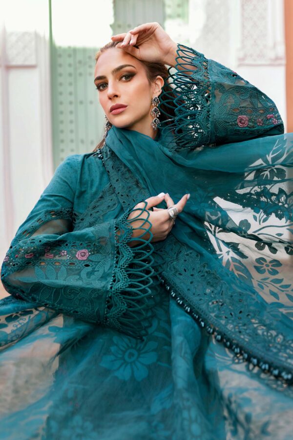 3 PIECE UNSTITCHED EMBROIDERED DOBBY LAWN SUIT-D-2513-B - Image 5