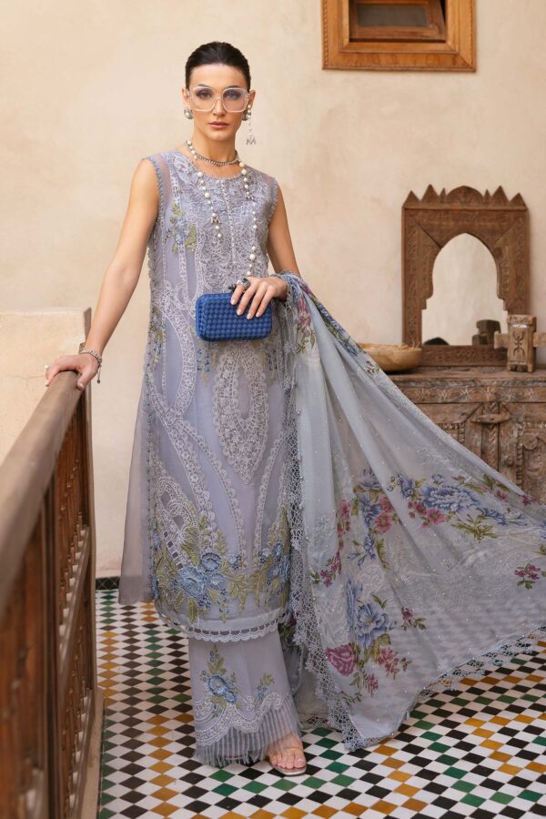 3 PIECE UNSTITCHED EMBROIDERED ORGANZA SUIT | D-2509-B
