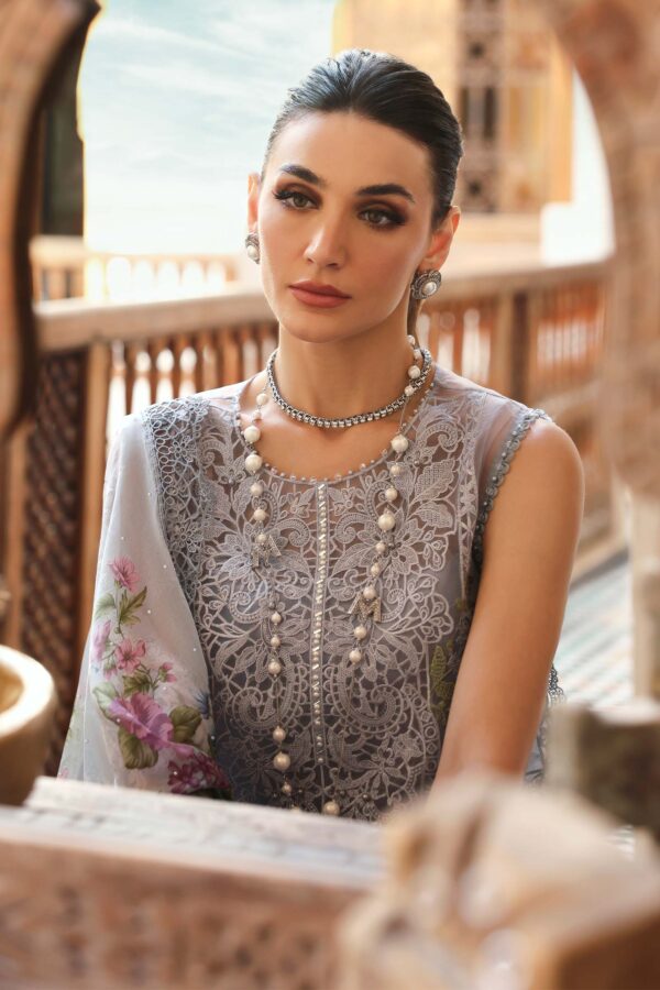 3 PIECE UNSTITCHED EMBROIDERED ORGANZA SUIT | D-2509-B - Image 4