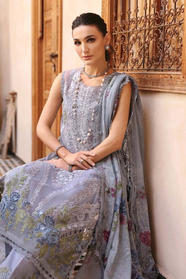 3 PIECE UNSTITCHED EMBROIDERED ORGANZA SUIT | D-2509-B - Image 5