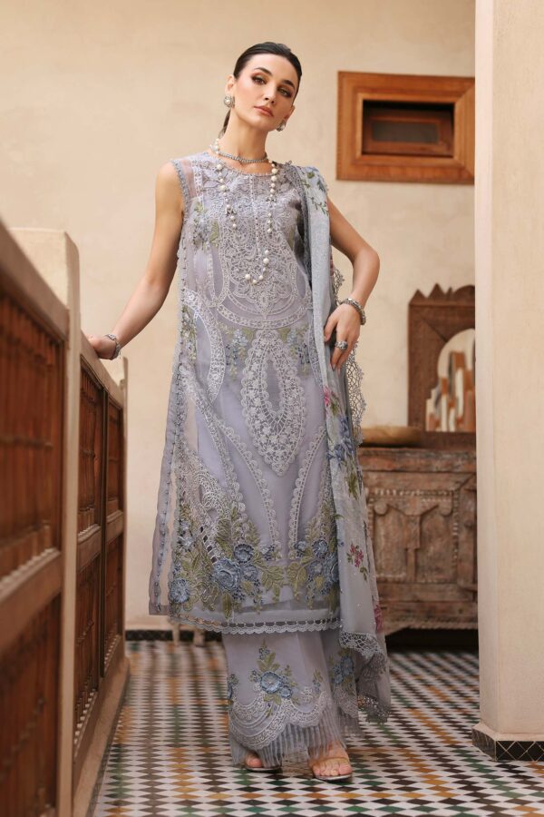 3 PIECE UNSTITCHED EMBROIDERED ORGANZA SUIT | D-2509-B - Image 6