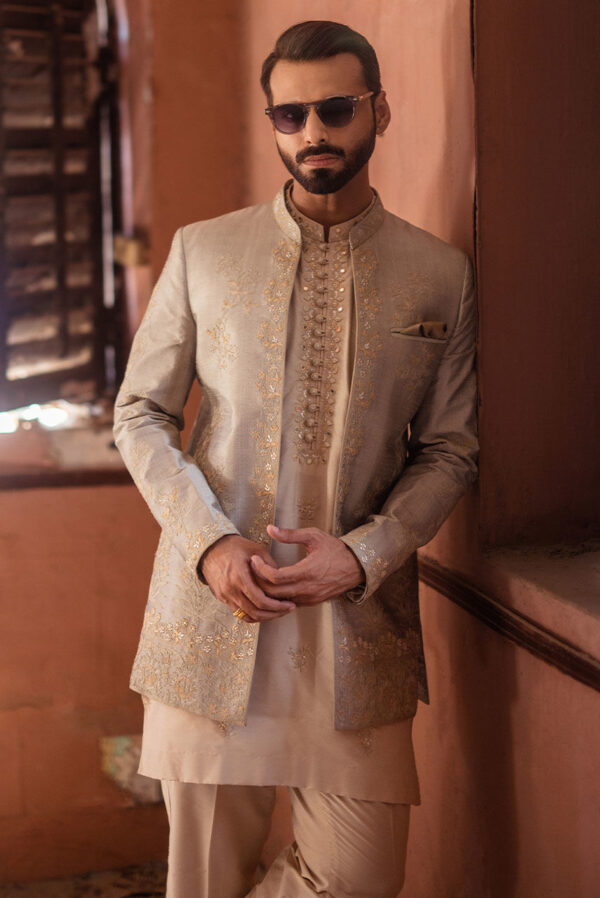 Beige Raw Silk Embroidered Jacket