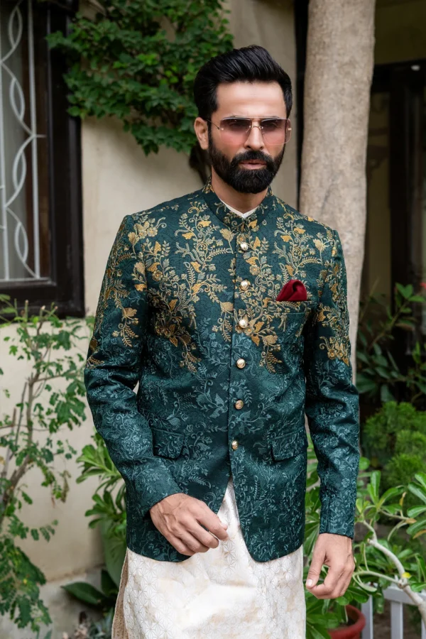 Green Copper Mehndi Prince Coat