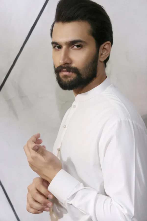 Plain White Kurta Pajama - Image 2
