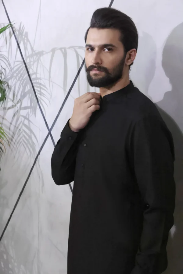 Plain Black Kurta Pajama - Image 2
