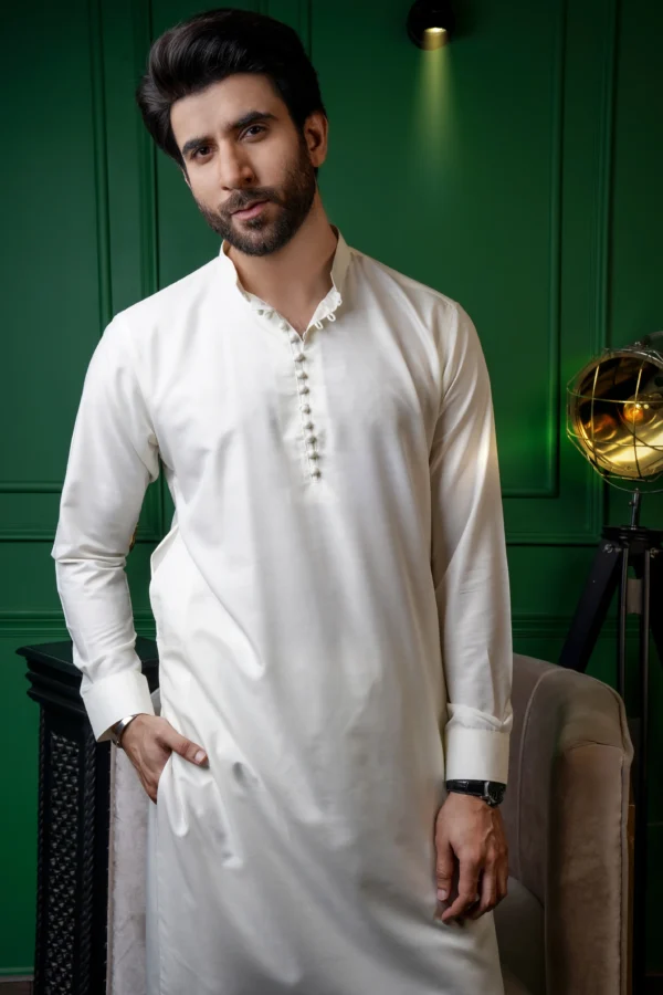 White Loop Button Kurta Pajama